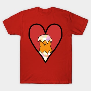 Funny Easter Baby Chicken in Red Heart T-Shirt